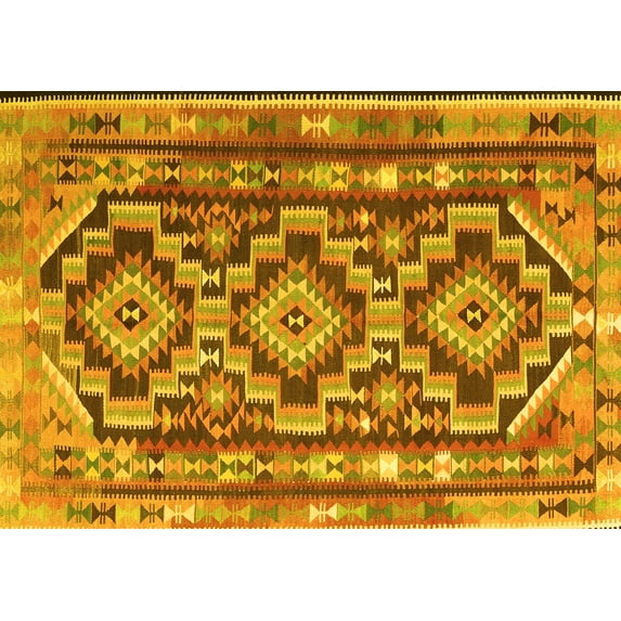 Ahgly Company Machine Washable Indoor Rectangle Southwestern Yellow Country Area Rugs, 2' x 3'