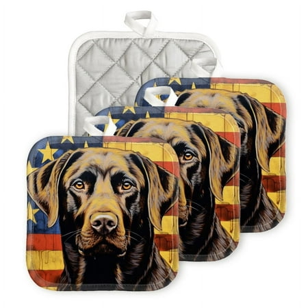 

BaHomeck Pot Holders 4pcs dacron Made Square heat-resisting mat Machine Washable for Kitchen Oven Hot Pads 6.7inch*6.7inch American Flag With The Stars And Stripes Painted In Brown