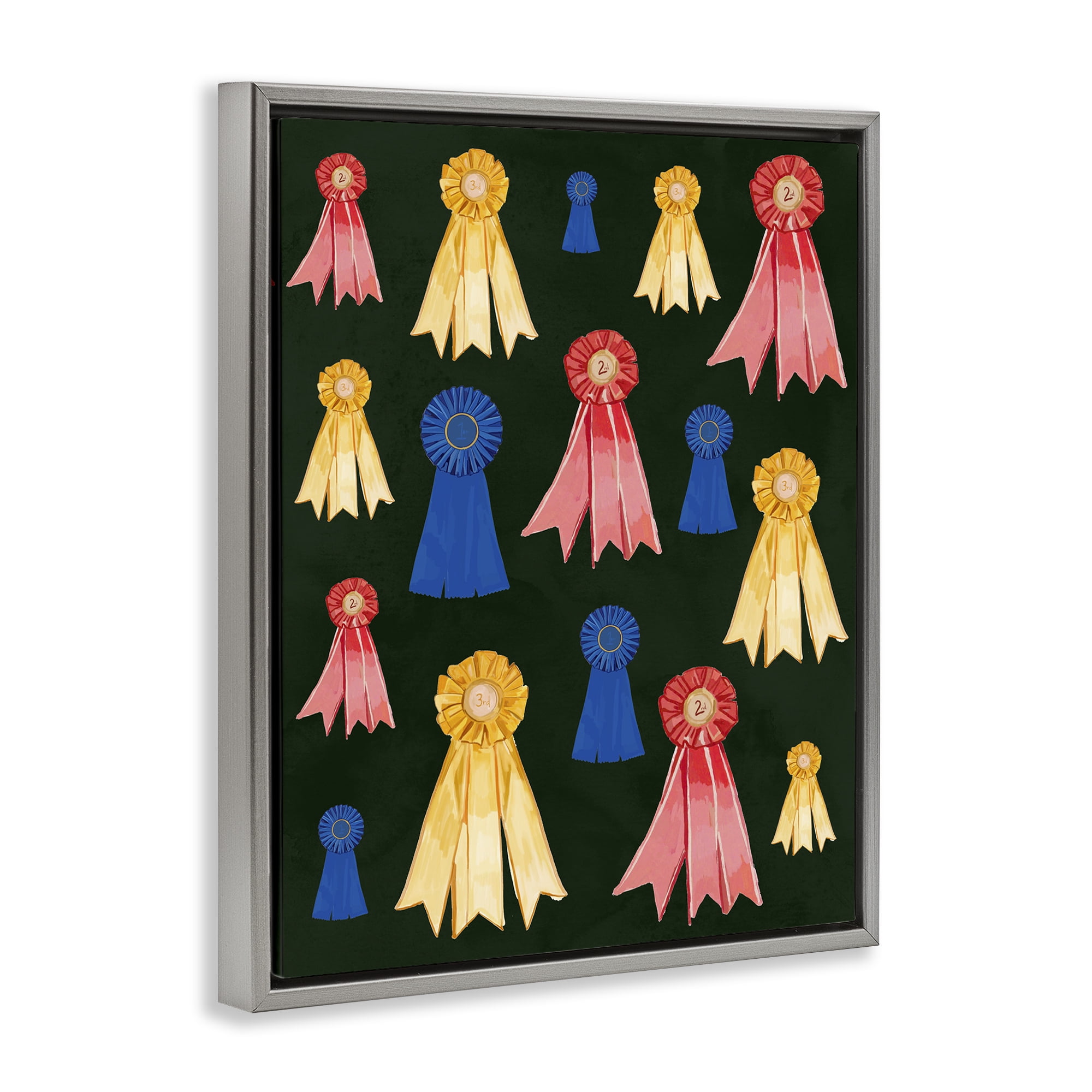 Stupell Industries Equestrian Ribbon Awards Sports Painting Gray Floater Framed Art Print Wall Art, 17 x 21
