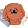 thumbnail image 3 of Happy Halloween Arch Distressed - Women's Garment Dyed Long Sleeve Graphic T-Shirt, 3 of 11