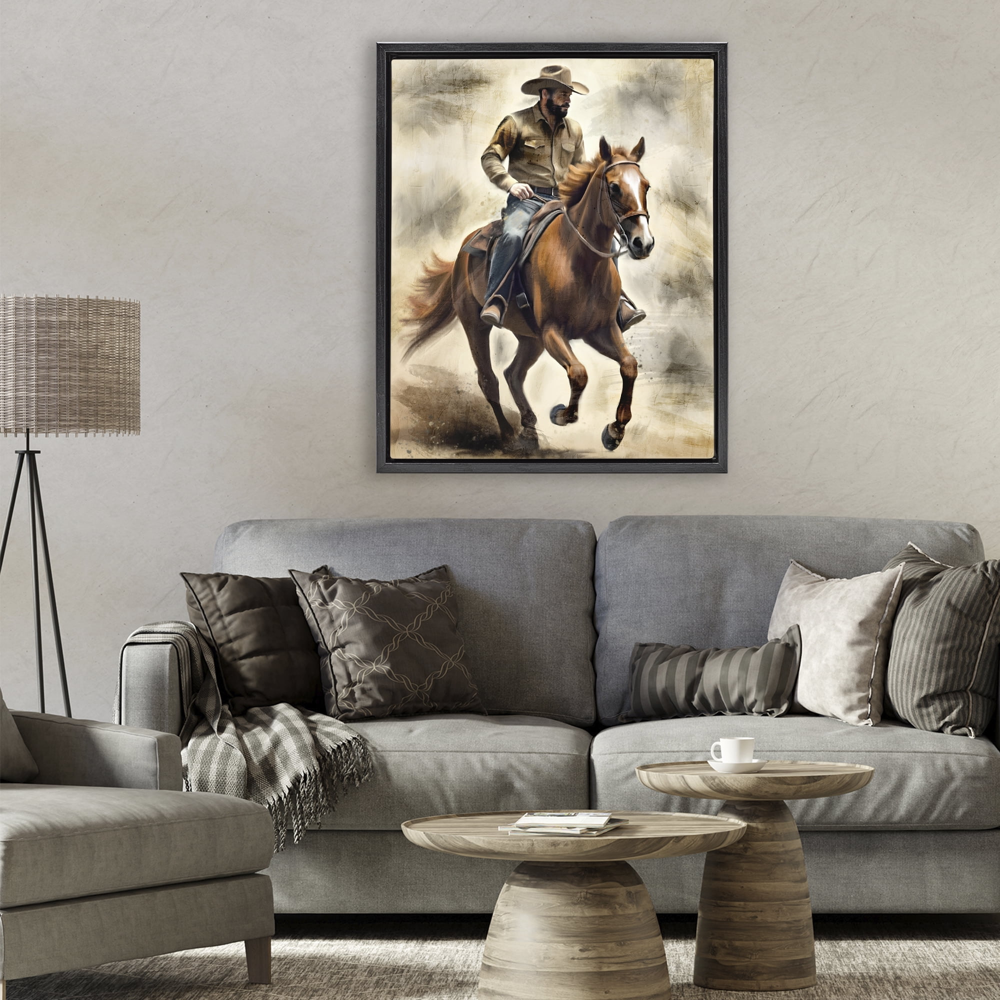 Stupell Industries Gallop Horse & Cowboy Black Framed Floater Canvas Wall Art, design by Kim Allen