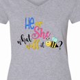 thumbnail image 4 of Inktastic He or She What Will It Be? Women's V-Neck T-Shirt, 4 of 5