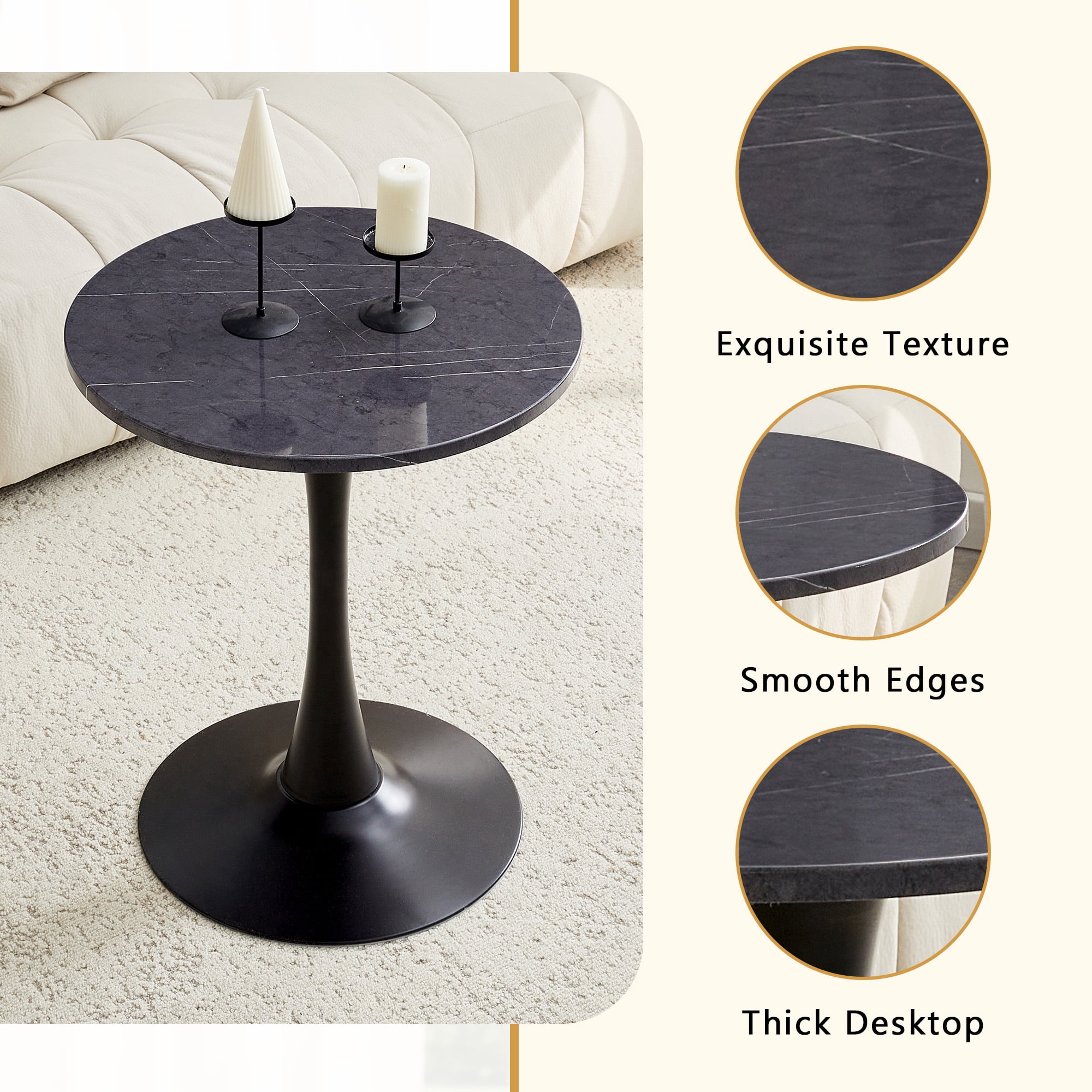 Miniyam 23.6” Round Dining Table, Small Pedestal Tulip Style Table for 2–4 People, Wooden Top with Metal Base, Charcoal Gray