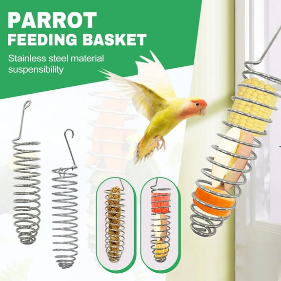Bird Feeder Stainless Steel Parrot Feeding Basket Outdoor Fruit Banana Holder Hangable Butterfly Feeder Stand for Garden Backyard Durable Metal Foraging Tool Anti-Collision clip