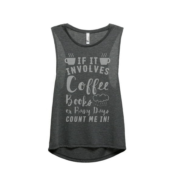 Thread Tank Coffee Books Rainy Days Women's Sleeveless Muscle Tank Top Charcoal Small