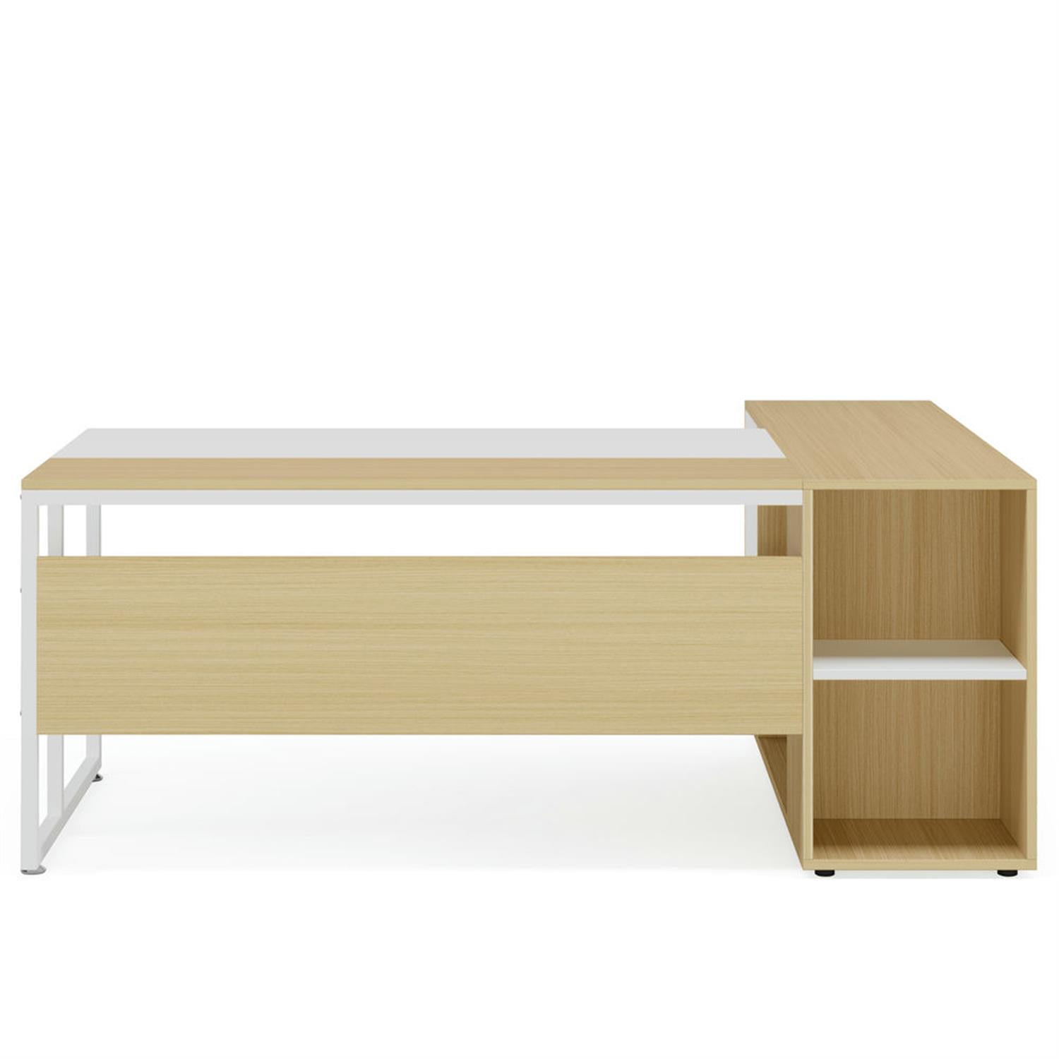 Demi Bonn Modern L Shaped Gaming Desk, 71" Executive Desk with Shelves and Lateral File Cabinet for Home Office, White