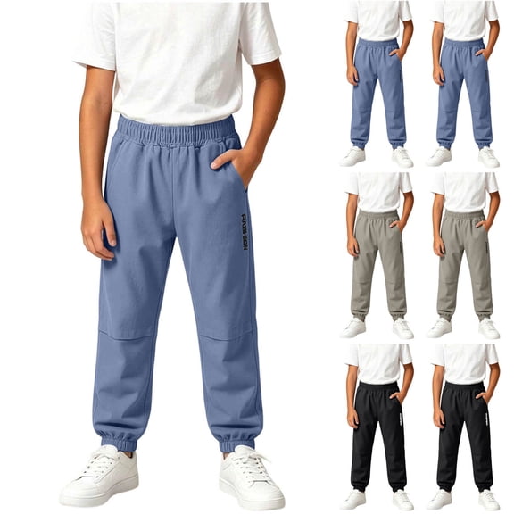 Bixock Toddler Boys Sweatpants Elastic Waist Jogger Pants Kids Side Graphic Print Solid Color Breathable Stretch Campus Sport Daily Activity Wear Size 7-8Years