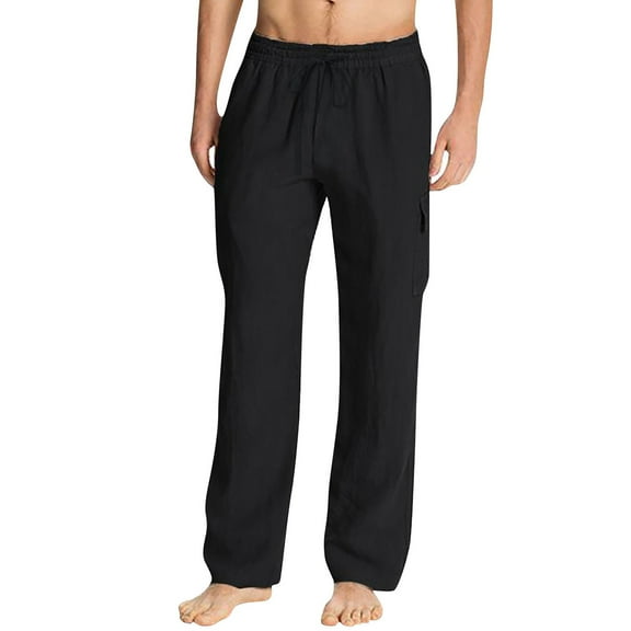 Bcfgryg Male Casual Solid Trouser Full Length Side Pockets Drawstring Pant Trouser Men's Straight Leg Casual Pants