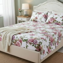 DaDa Bedding Romantic Roses Lovely Spring Pink Floral Garden Flat Bed Sheet Only w/ Pillow Cases (JHW879-Flat)