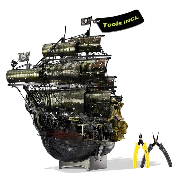 Piececool 3D Metal Puzzles for Adults, The Queen Anne's Revenge Pirate Ship Model Kits with DIY Tools Set, Metal Models Building Craft Kits, Creative Gifts Home Decor