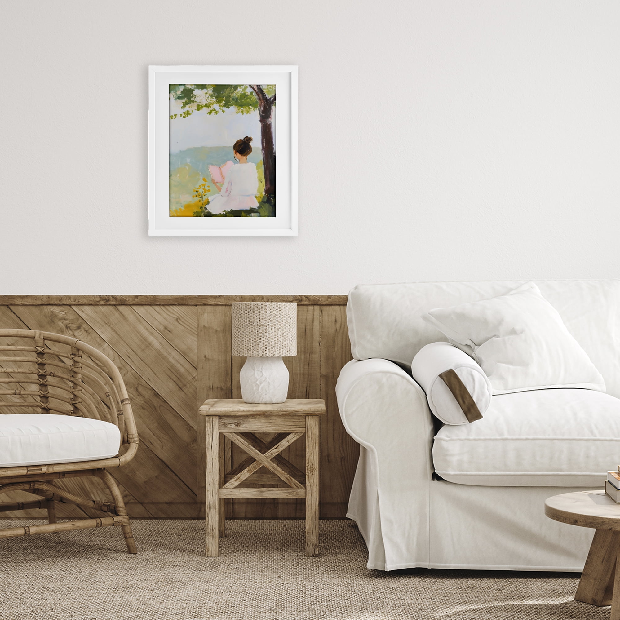 Stupell Industries Girl Reading in Nature White Framed Print Under Glass, design by The Prints Vibe