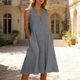 thumbnail image 4 of Admvng Womens Dress Eyelet V Neck Sleeveless Button Detail Summer Beach Vacation Everyday Dress with Pockets, 4 of 8