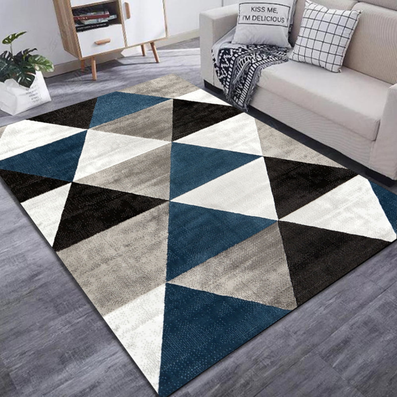 Modern Abstract Geometric Area Rug , NonShedding Black Grey Floor