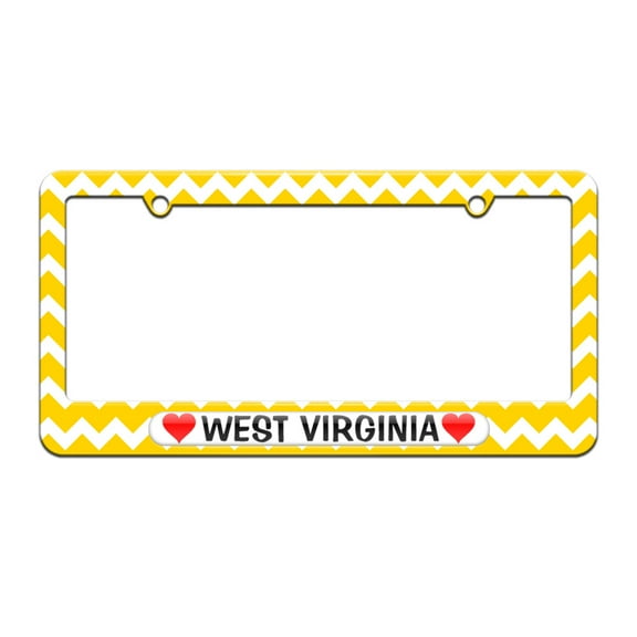 West Virginia Love with Hearts - License Plate Tag Frame - Yellow Chevrons Design