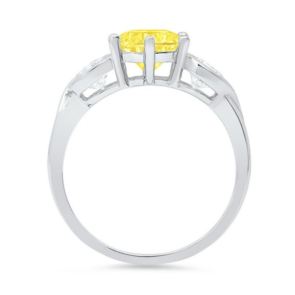 1.72 ct Round Cut Simulated Yellow Diamond Three-Stone Engagement Ring for Women in 18K White Gold