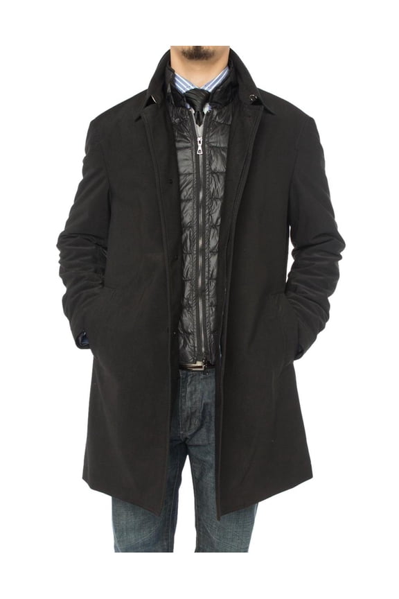 Mens Black Coat Luciano Natazzi Insulated Lining Walker