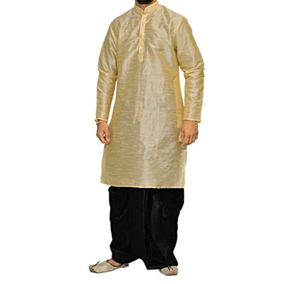 Royal Men's Festive Art Silk Blend Dhoti Kurta Set_Golden