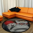thumbnail image 4 of Coolnut Round Rugs for Living Room, A Cat Ashen With His Friend In Non-Slip Coral Velvet Long Runner Rugs, Washable Water Absorbent Mat Carpet for Bedroom Kitchen Kids Room, 4 of 6