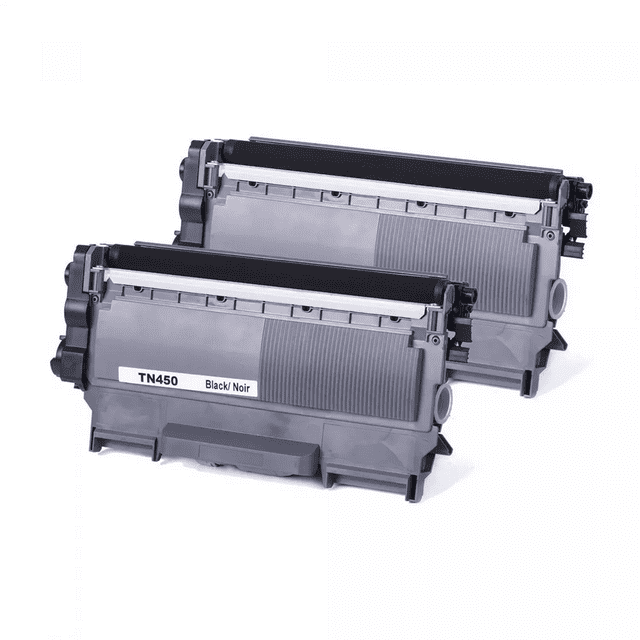 Zoomtoner Compatible Brother HL-2230D Lot de 2 Cartouches de toner laser Brother TN450 Affichées en Vue Frontale. Chaque Cartouche Présente un design Noir et Gris avec l'Étiquetage « TN450 Black/Noir ». Idéal pour une Impression à Haut Rendement jusqu'à 2600 pages, Compatible avec Plusieurs Modèles d'Imprimante Brother comme HL-2230D, MFC-7860DW et DCP-7065DN. une solution Économique pour les Fournitures d'Imprimante Sans Compromettre la Qualité.
