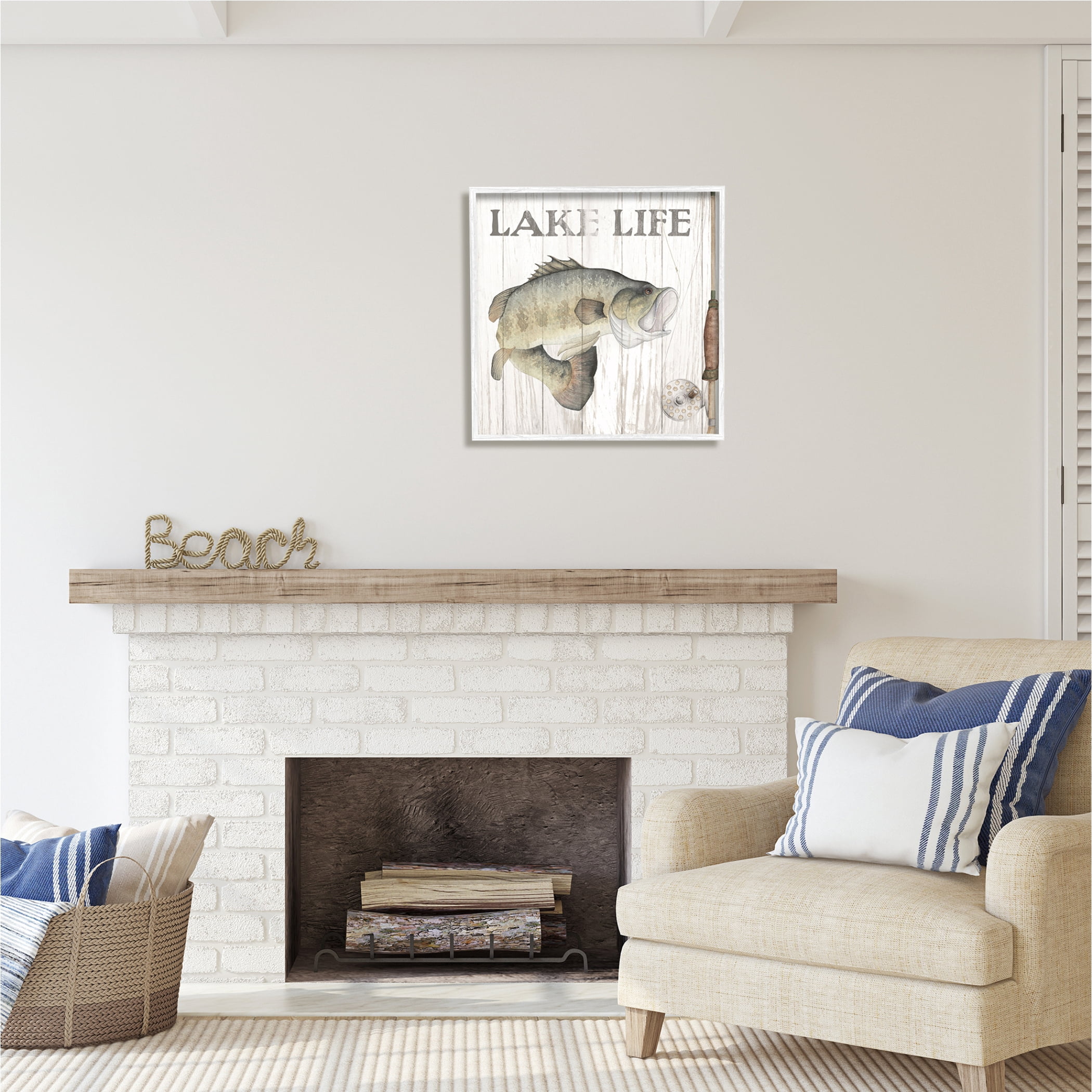 Stupell Industries Lake Life Fishing Phrase Animals & Insects Painting White Framed Art Print Wall Art, 24 x 24