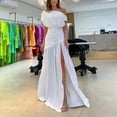 thumbnail image 2 of IROINNID Wedding Guest Dresses for Women Evening Night Party Dress Summer One Line Neck Split Floor Sweeping Holiday Dress Trendy Formal Dress,White, 2 of 6