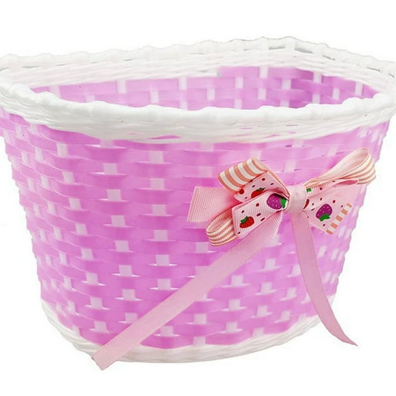 GJX Kids Scooter Basket,Cute Woven Bike Basket Scooter Front Basket for Kids,Colorful Fluttering Ribbons Lightweight and Long-lasting Kids Skateboard Basket,Purple