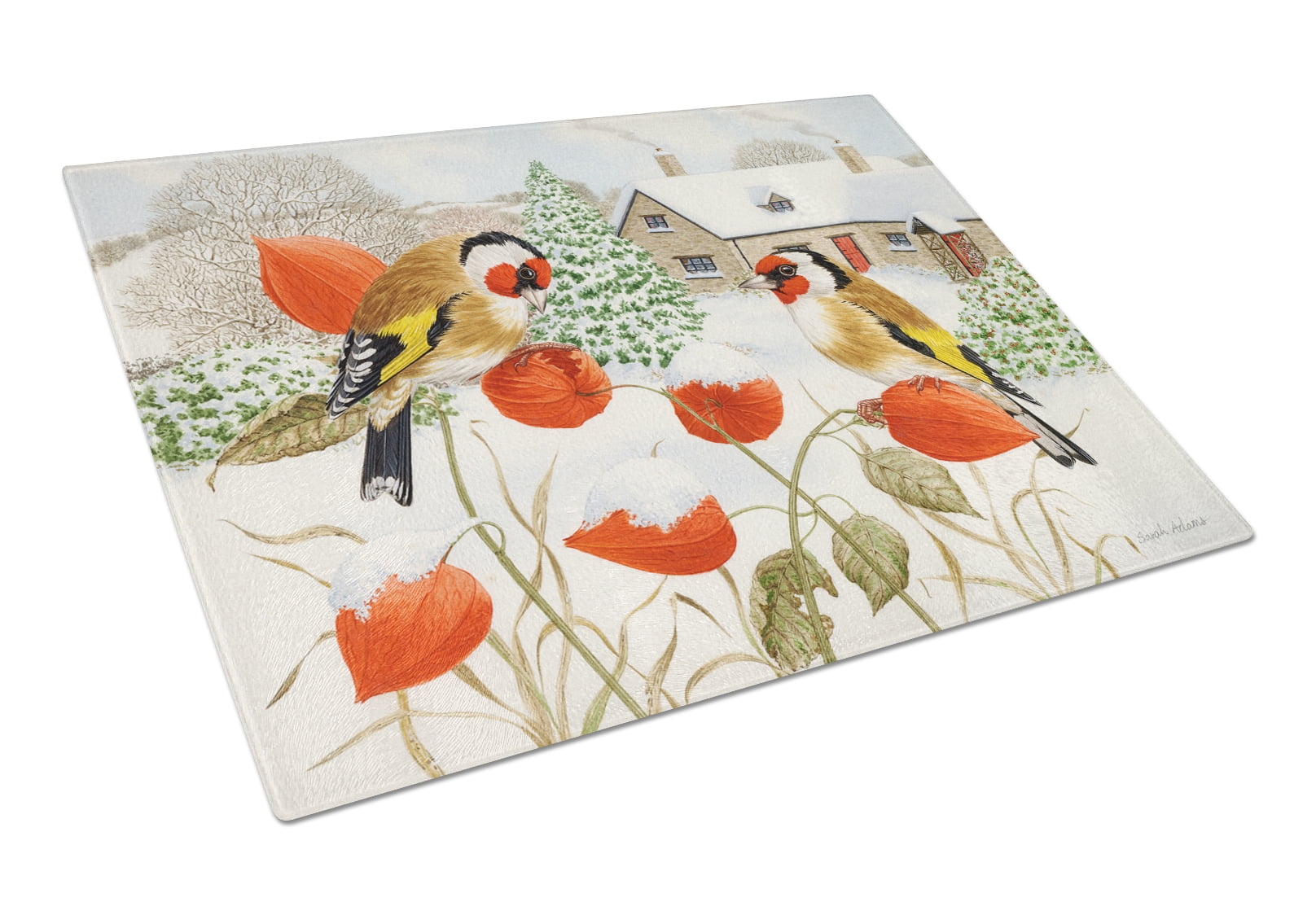 Caroline's Treasures European Goldfinches Glass Cutting Board Large