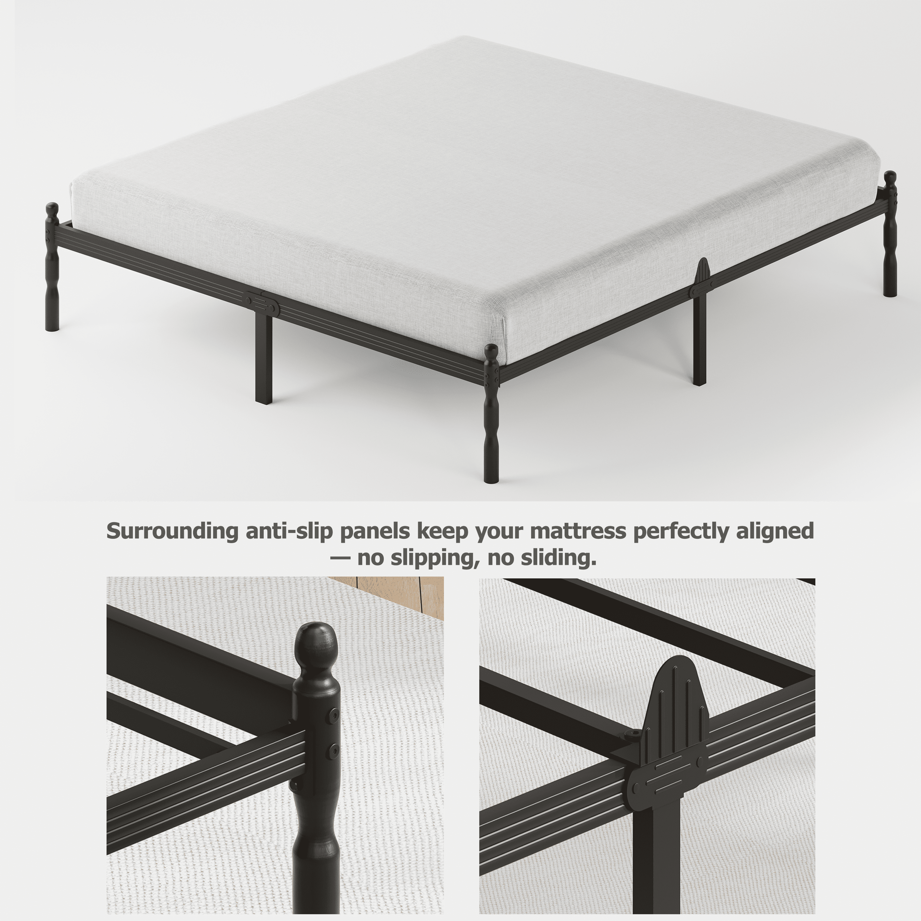 QFTIME 18" Queen Metal Platform Bed Frame with Anti-Slip Stoppers, Heavy Duty Mattress Foundation