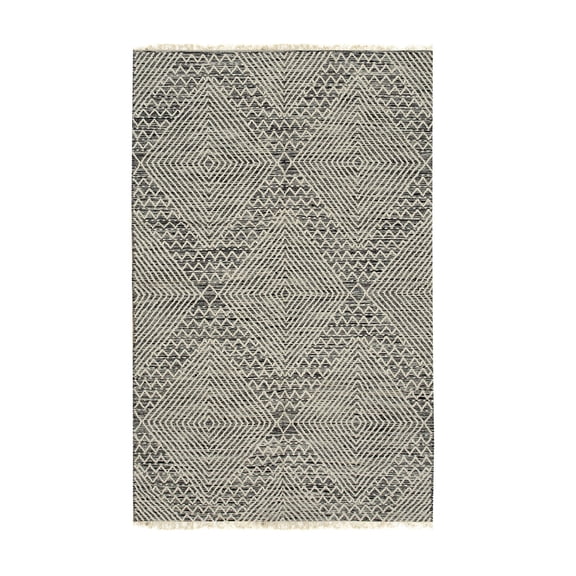 EORC Black Handwoven Wool Contemporary Punja Kilim Rug, 2' x 6'-Color:Black,Material:Wool