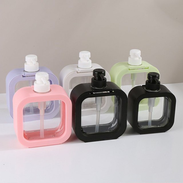 Botella de desinfectante de manos transparente de lujo, ligera, para baño, gel de ducha, champú, loción, exprimible visualmente