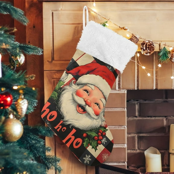 Ryvnso Christmas Stockings Vintage Santa Claus 17.7" Large Stocking Decoration 1 Pack