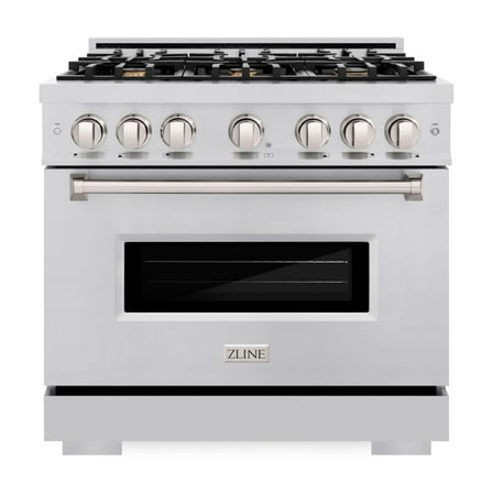 ZLINE 36 in. 5.2 cu. ft. Classic Dual Fuel Range with Gas Cooktop and Electric Convection Oven in Stainless Steel with 6 Brass Burners (CDR-BR-36)