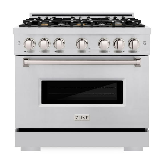 ZLINE 36 in. 5.2 cu. ft. Classic Dual Fuel Range with Gas Cooktop and Electric Convection Oven in Stainless Steel with 6 Brass Burners (CDR-BR-36)