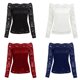 thumbnail image 2 of Las mujeres atractivas ahuecan hacia fuera la blusa del cordón del hombro Slash Neck Long Sleev CACAGOO Blusa, 2 of 7