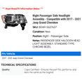thumbnail image 2 of Right Passenger Side Headlight Assembly - Compatible with 2017 - 2021 Jeep Grand Cherokee 2018 2019 2020, 2 of 2