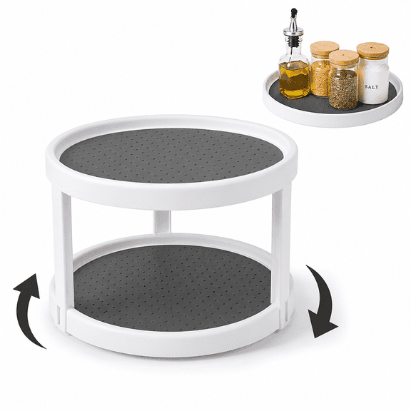 2 Tier Lazy Susan Organizer, 360° Rotating Storage Tray with Non-Slip Surface