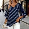 thumbnail image 1 of TaTaai Women's Fashion Striped Print Elegant V-Neck Three-Quarter Sleeve Top Gift, 1 of 7