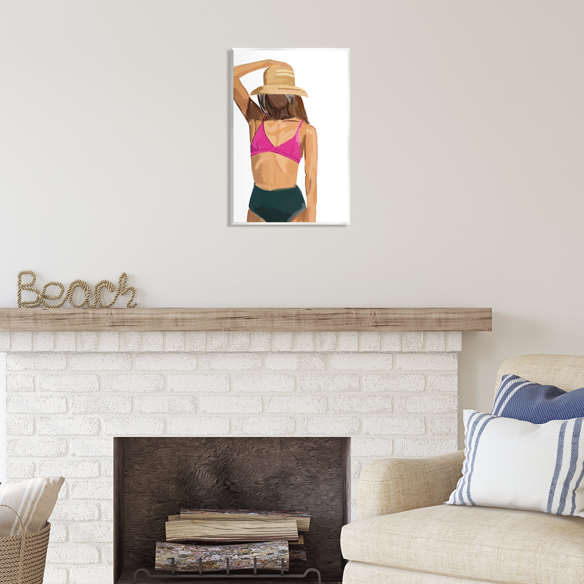 Stupell Industries Summer Beach Girl In Sun Hat Coastal Painting Unframed Art Print Wall Art