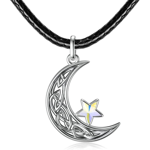 AOBOCO Sterling Silver Crescent Necklace with Leather Chain Anniversary Birthday Mothers Day Gifts Jewelry Gifts for Women