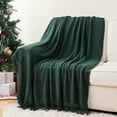 thumbnail image 3 of Battilo Dark Green Throw Blanket with Fringe,Green Knit Throws for Sofa,Christmas Blanket,50"x60", 3 of 8
