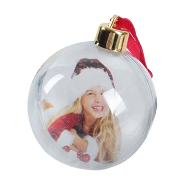 SGACAI Bola de adorno para fotos de Navidad, adorno de marco de fotos colgante de plástico transparente para Navidad, adornos para fotos familiares, decoración para árbol de Navidad, marcos de foto