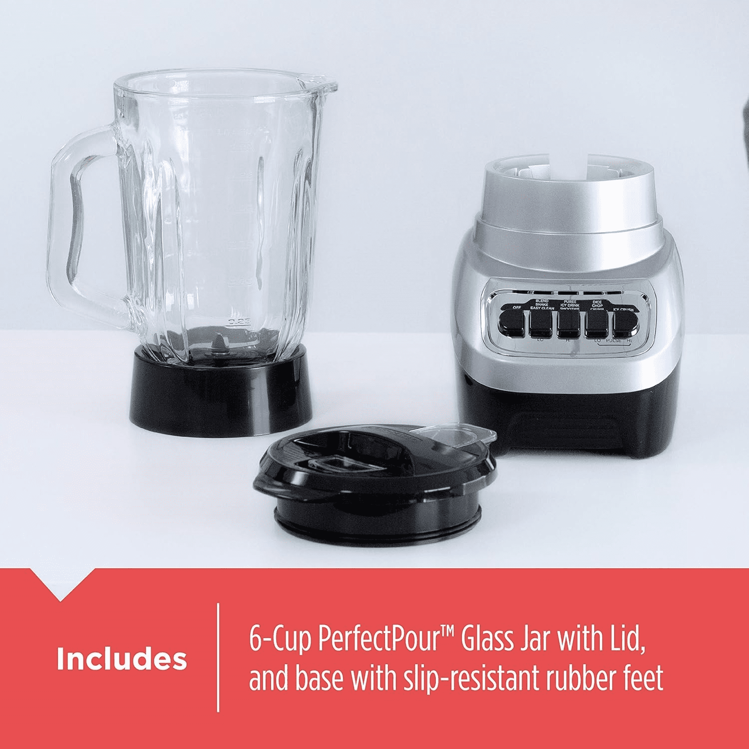 Multi-Function Blender with 6-Cup Glass Jar, 4 Speed Settings, Silver