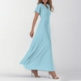 thumbnail image 4 of Summer Maxi Dresses for Women 2025 Flowy Ruffle Hem Swing Dresses Boho V-Neck Floral Maxi Dress Short Sleeve Vacation Beach Loose Spring Dresses&nbsp; Sky Blue XS, 4 of 5
