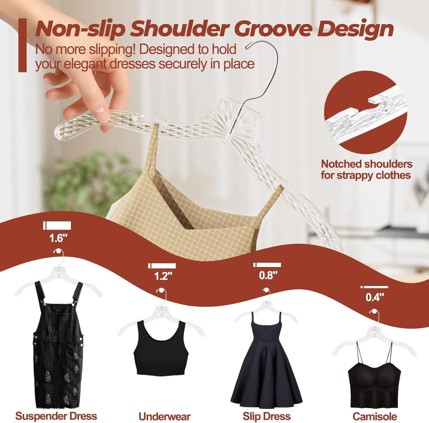 UEAKPIC Clear Crystal Plastic Hangers with 360 Degree Rotatable Hook for Shirt, Coat, Dress 25 Pack