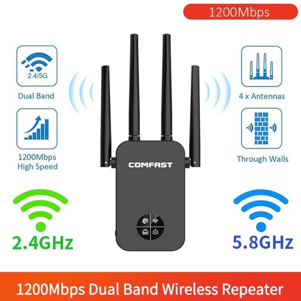 Router Extender with 2 Ethernet Port WiFi Booster WiFi Extender Up to 2500 Sq.ft and 30 Devices WiFi Extenders Signal Booster for Home 1200Mbps Internet Booster 