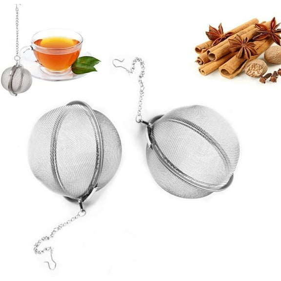 RUseeN 2pcs Stainless Steel Fine Mesh Seasoning Ball Kitchen Soup Spice Stew Filter Kitchen Tool Metal Tea Bag Tea Ball