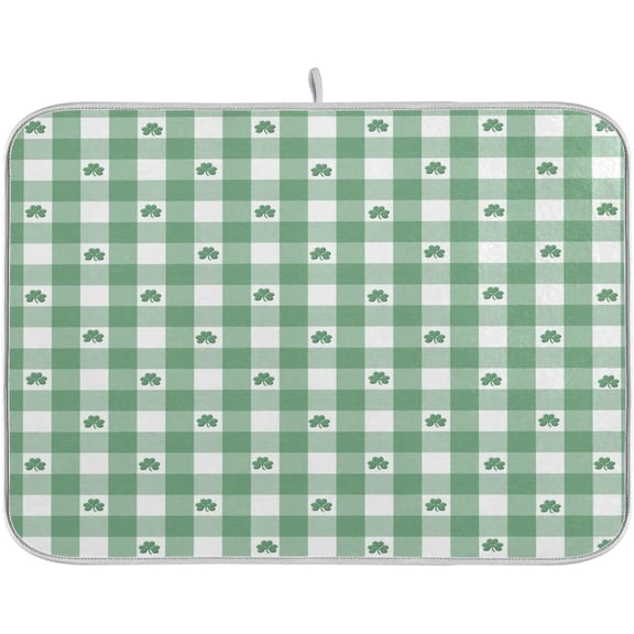 Green White Gingham Pattern St Patrick Day Shamrocks Dish Drying Mat 18x24 Absorbent Dishes Pad Dish Drainer Mat Protector for Kitchen Fast Dry