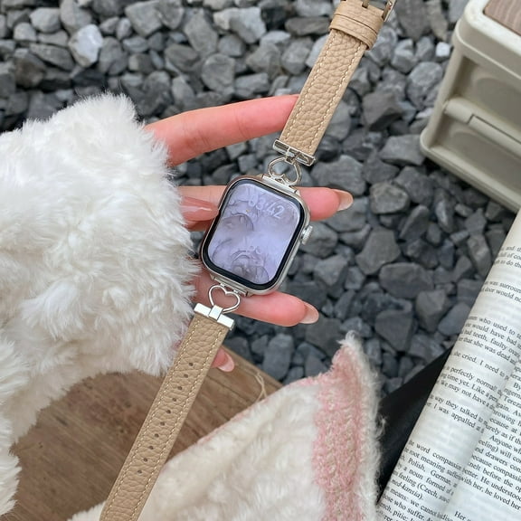 Dwitch Premium Leather Band for Apple Watch Band 42mm/44mm/45mm/46mm/49mm,Elegant Women.s Genuine Leather Strap with Heart Buckle,Stylish Slim Design for iWatch Series 10 9 8 7 6 5 4 3 2 1 SE,