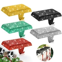 Glitter Christmas Stocking Holder Xmas Stocking Hanging Hook Heavy Duty Metal Stocking Hanger for Mantle Shelf Fireplace Stair Holiday Party Decor