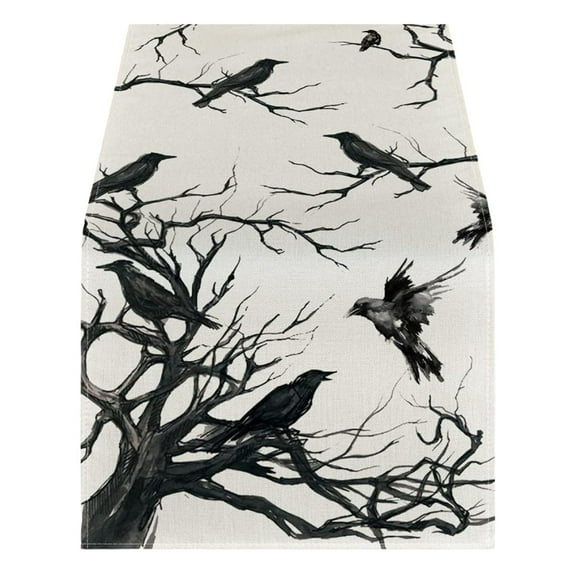 BinKFF Halloween Spooky Ghost Boo Black Table Runner, Jack O Lantern Pumpkin Bat Kitchen Dining Table Decoration, Funny Holiday Burlap Indoor Outdoor Home Decor Party Supply